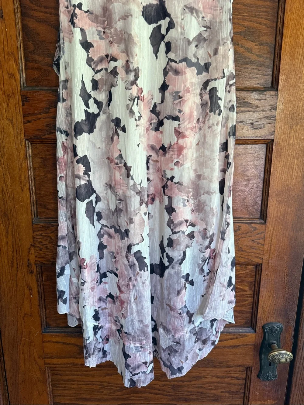 KOMAROV Ruffle High Low Hem Sleeveless Crinkle Fabric V Neck Midi Dress L - Picture 8 of 11